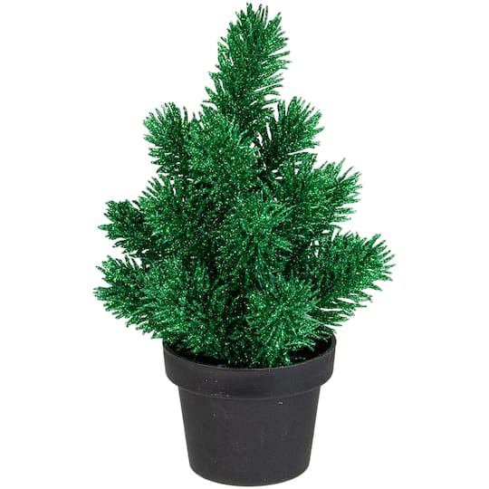 8.5" Unlit Glittered Pine Artificial Potted Christmas Tree